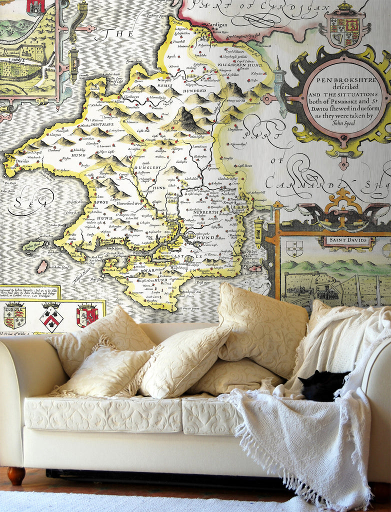 Map Wallpaper - Vintage County Map - Pembrokeshire - Love Maps On... - 1