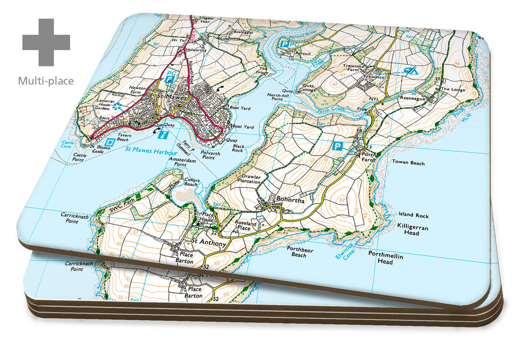 Map Placemats - Multi Place Personalised Ordnance Survey Explorer Map Placemats- Love Maps On...