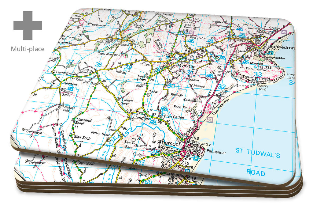 Map Placemats - Multi Place Personalised Ordnance Survey Landranger Map Placemats- Love Maps On...