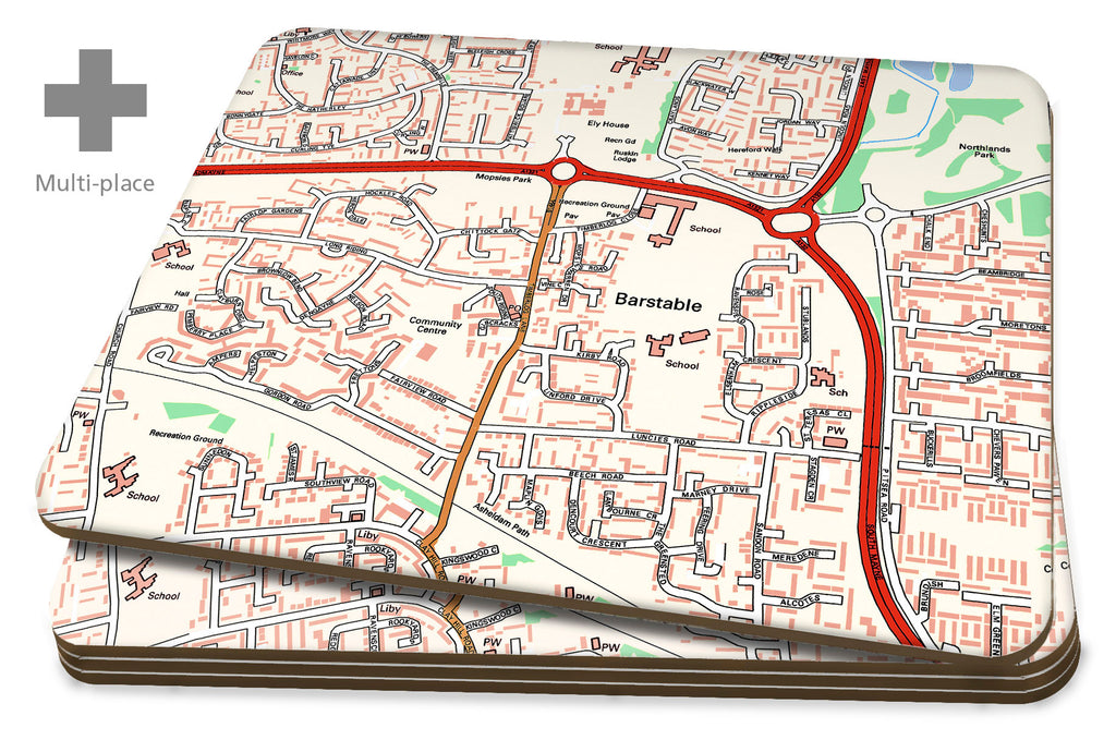 Map Placemats - Multi Place Personalised Ordnance Survey Street Map Placemats- Love Maps On...