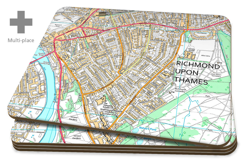 Map Placemats - 6 Multi Place Personalised OS High Detail Street Maps
