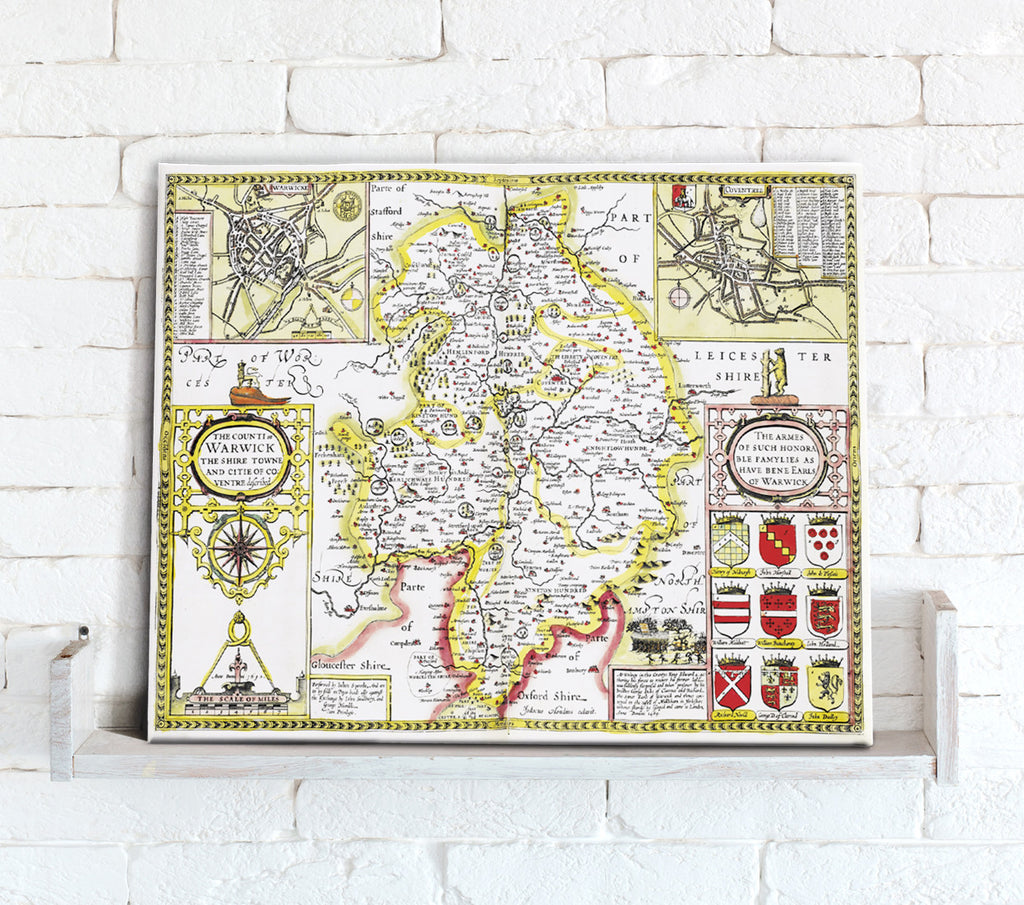 Map Canvas - Vintage County Map - Warwickshire - Love Maps On... - 1