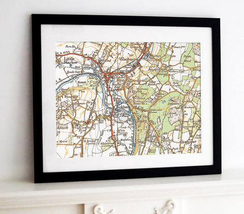 Framed Map - Custom Vintage Ordnance Survey Map - 1940's