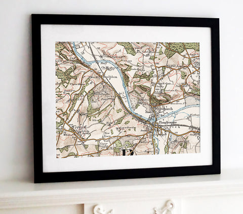Framed Map - Custom Vintage Ordnance Survey Map 1906-1913