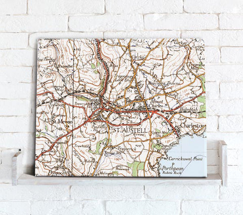 Map Canvas - Custom Vintage Ordnance Survey Map - 1940s (optional inscription)