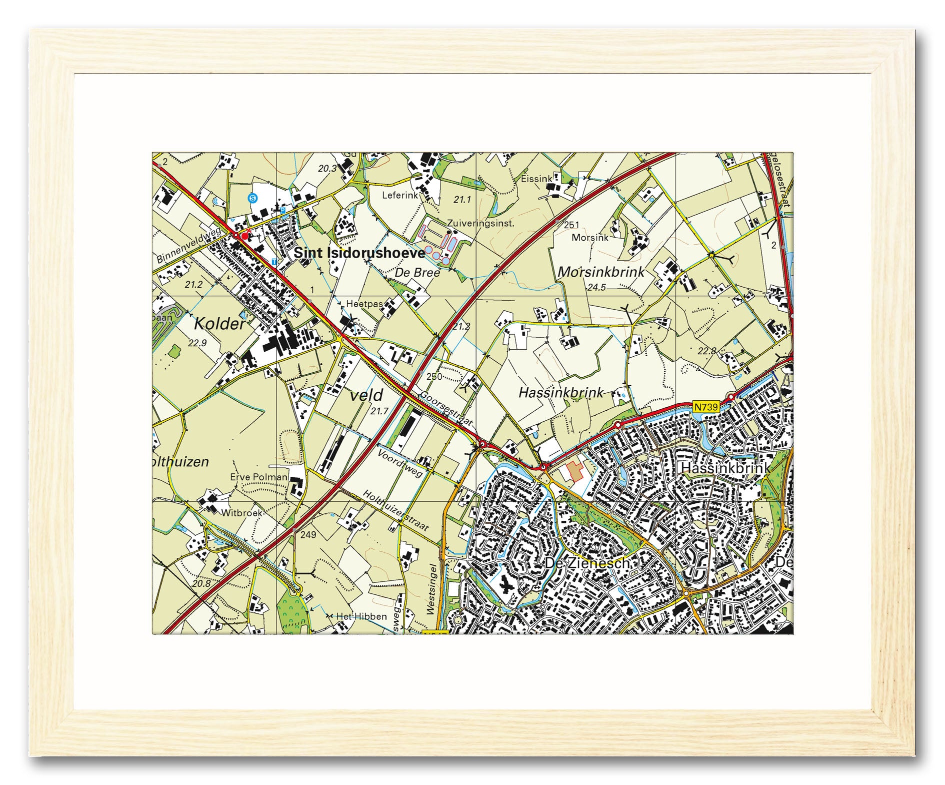 Framed Map - Netherlands 1:25,000 - postcode centred from Love Maps On...