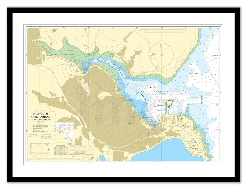 Framed Nautical Chart - Admiralty Chart 18 - Falmouth Inner Harbour including Penryn