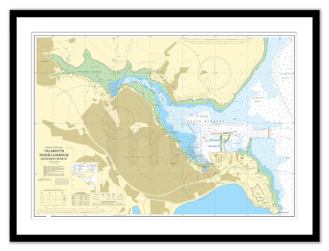 Framed Nautical Chart - Admiralty Chart 18 - Falmouth Inner Harbour including Penryn
