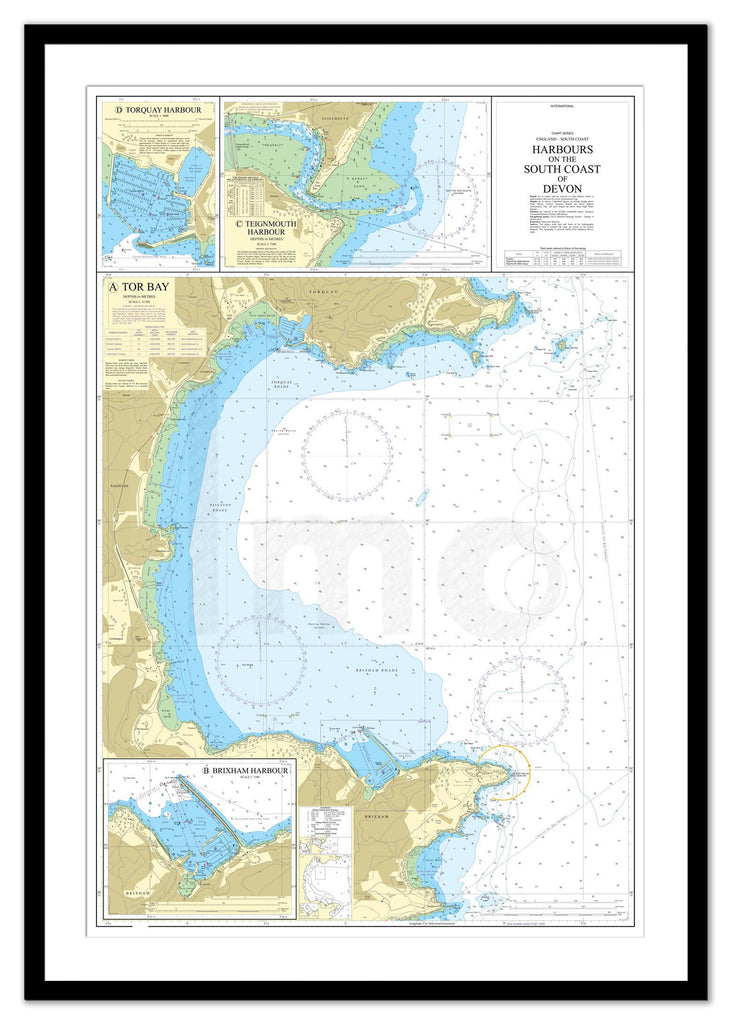 Framed Nautical Chart - Admiralty Chart 26 - Harbours on the South Coast of Devon