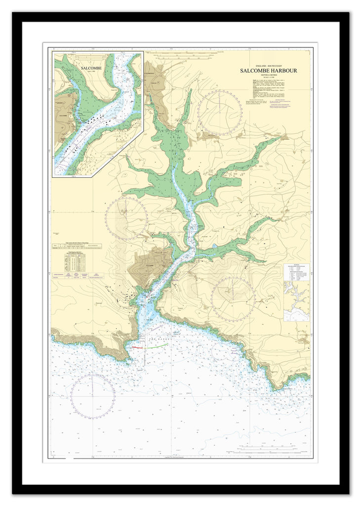 Nautical Chart 28 Salcombe Harbour black frame print