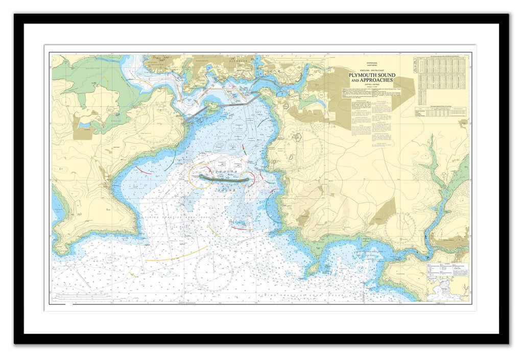 Framed Nautical Chart - Admiralty Chart 30 - Plymouth Sound and Approaches