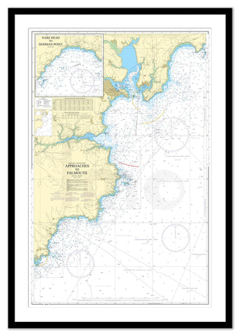 Framed Nautical Chart - Admiralty Chart 154 - Approaches to Falmouth.