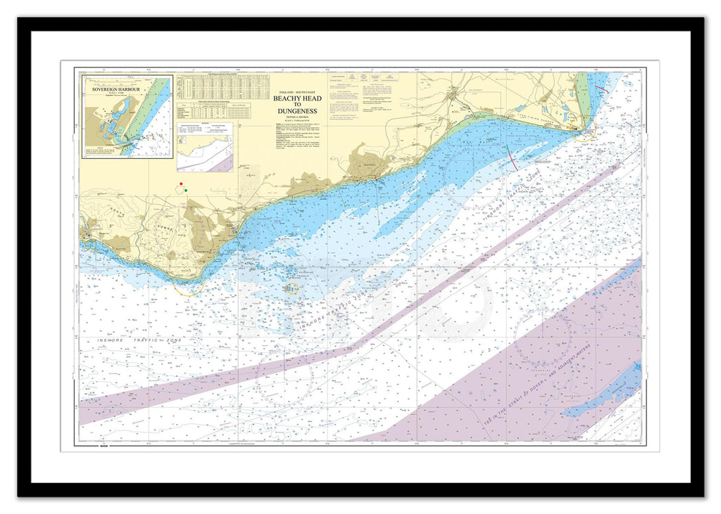 Framed Nautical Chart - Admiralty Chart 536 - Beachy Head to Dungeness