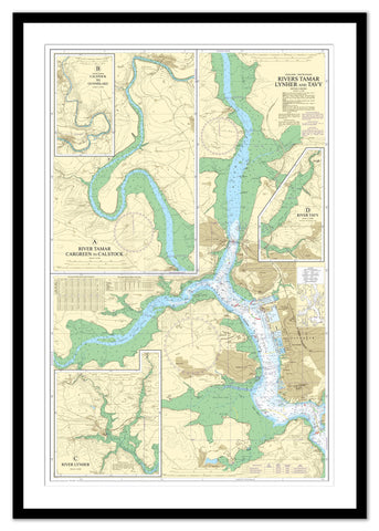 Framed Nautical Chart - Admiralty Chart 871 - Rivers Tamar Lynher and Tavy