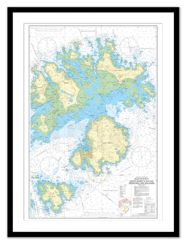 Framed Nautical Chart - Admiralty Chart 883 - Isles of Scilly Saint Mary's and the Principal Off-Islands