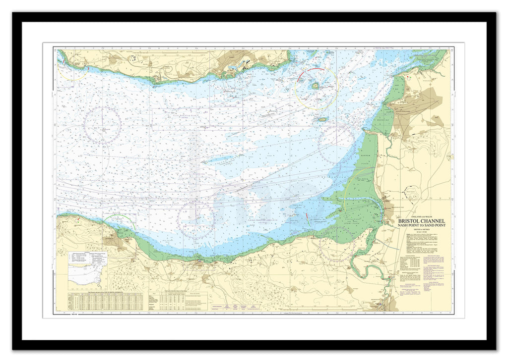 Framed Nautical Chart - Admiralty Chart 1152 - Bristol Channel - Nash Point to Sand Point