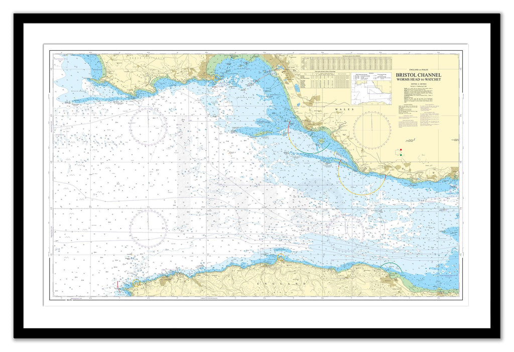 Framed Nautical Chart - Admiralty Chart 1165 - Bristol Channel Worms Head to Watchet