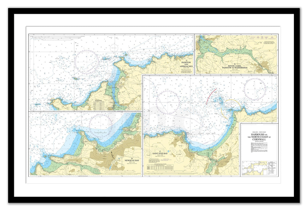 Framed Nautical Chart - Admiralty Chart 1168 - Harbours on the North Coast of Cornwall