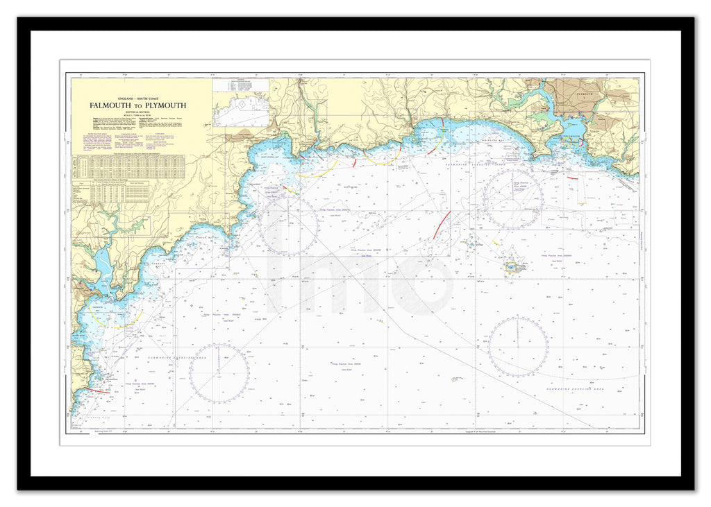 Framed Nautical Chart - Admiralty Chart 1267 - Falmouth to Plymouth