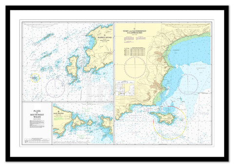 Framed Nautical Chart - Admiralty Chart 1482 - Plans in South West Wales