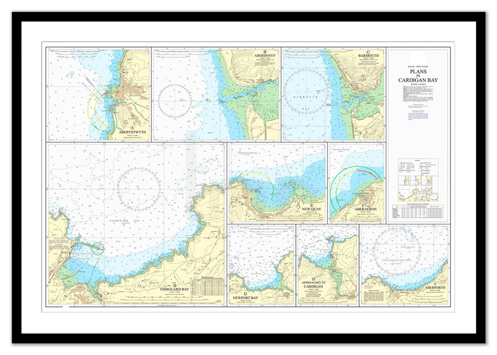 Framed Nautical Chart - Admiralty Chart 1484 - Plans in Cardigan Bay