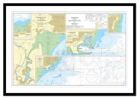 Framed Nautical Chart - Admiralty Chart 1827 - Harbours on the South East Coast of England