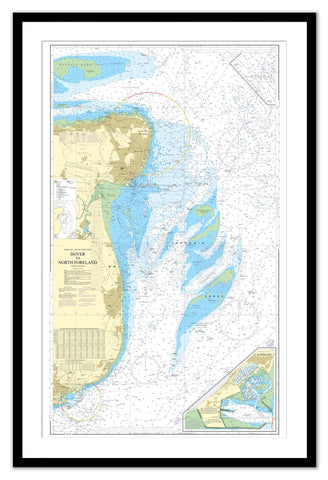 Framed Nautical Chart - Admiralty Chart 1828 - Dover to North Foreland