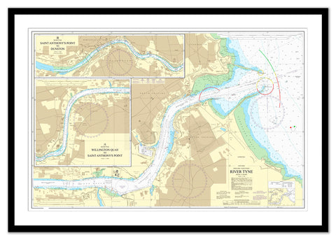 Framed Nautical Chart - Admiralty Chart 1934 - River Tyne