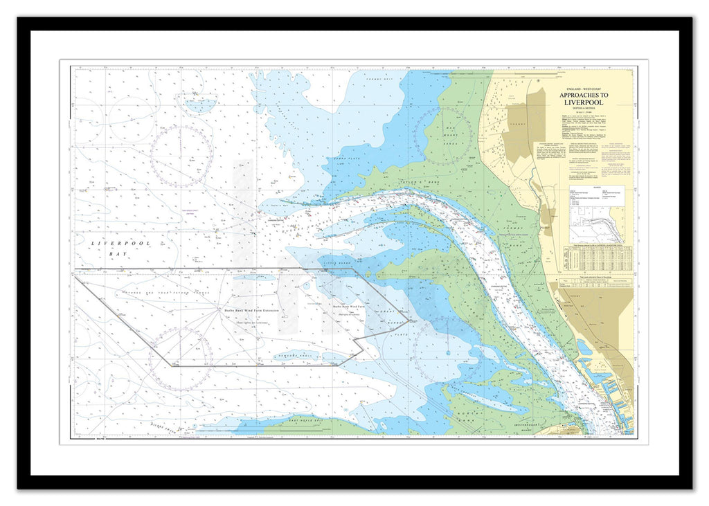 Framed Nautical Chart - Admiralty Chart 1951 - Approaches to Liverpool