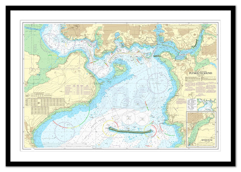 Framed Nautical Chart - Admiralty Chart 1967 - Plymouth Sound