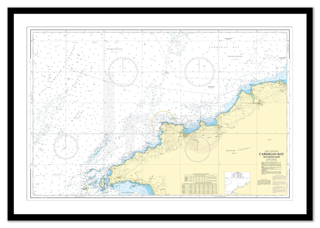 Framed Nautical Chart - Admiralty Chart 1973 - Cardigan Bay Southern Part