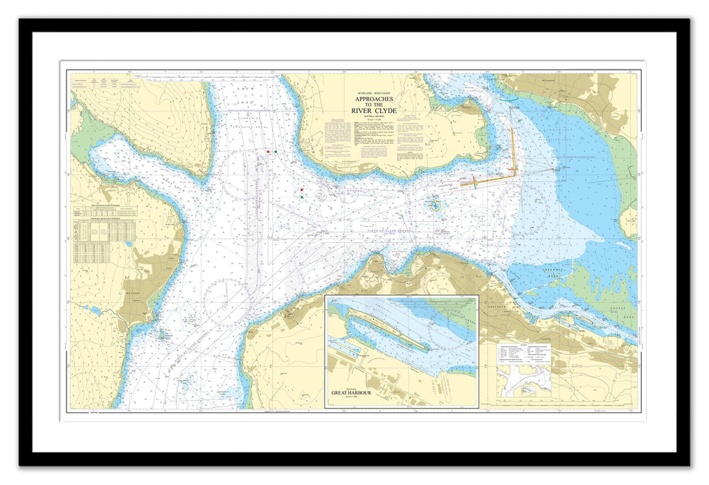 Framed Nautical Chart - Admiralty Chart 1994 - Approaches to the River Clyde