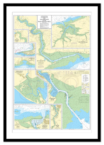 Framed Nautical Chart - Admiralty Chart 2021 - Harbours and Anchorages in the West Solent Area