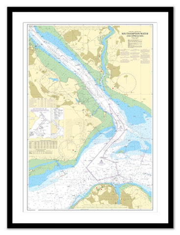 Framed Nautical Chart - Admiralty Chart 2038 - Southampton Water and Approaches
