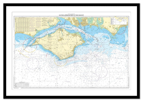 Framed Nautical Chart - Admiralty Chart 2045 - Outer Approaches to The Solent.