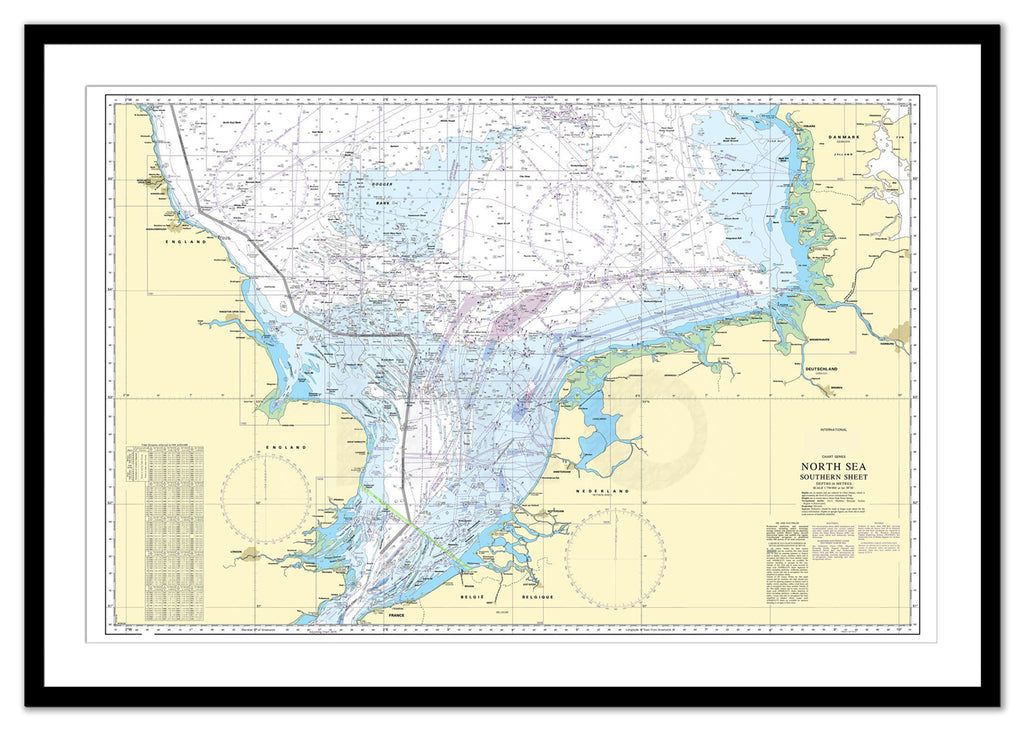 Framed Nautical Chart - Admiralty Chart 2182A - North Sea - Southern Sheet