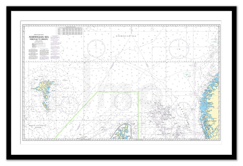 Framed Nautical Chart - Admiralty Chart 2182D - Norwegian Sea - Faeroes to Bergen