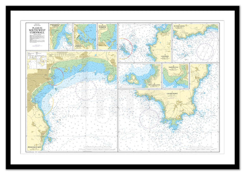 Framed Nautical Chart - Admiralty Chart 2345 - Plans in South-West Cornwall