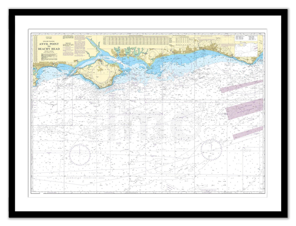 Framed Nautical Chart - Admiralty Chart 2450 - Anvil Point to Beachy Head including the Isle of Wight