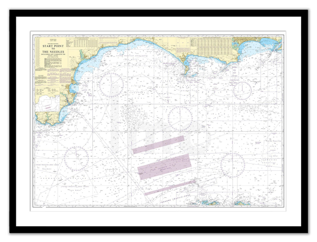 Framed Nautical Chart - Admiralty Chart 2454 - Start Point to the Needles