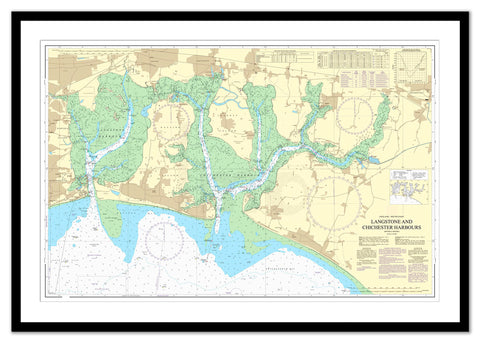 Framed Nautical Chart - Admiralty Chart 3418 - Langstone and Chichester Harbours
