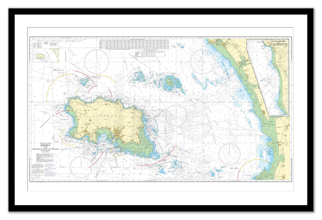 Framed Nautical Chart - Admiralty Chart 3655 - Jersey and Adjacent Coast of France
