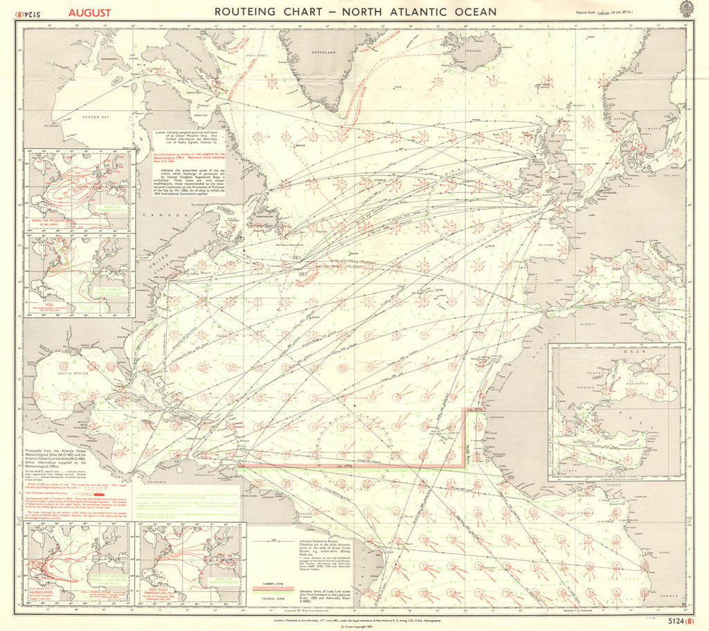 Vintage Nautical Chart - Admiralty Routeing Chart 5124 - North Atlantic Ocean