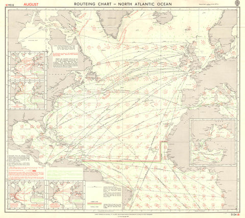 Vintage Nautical Chart - Admiralty Routeing Chart 5124 - North Atlantic Ocean
