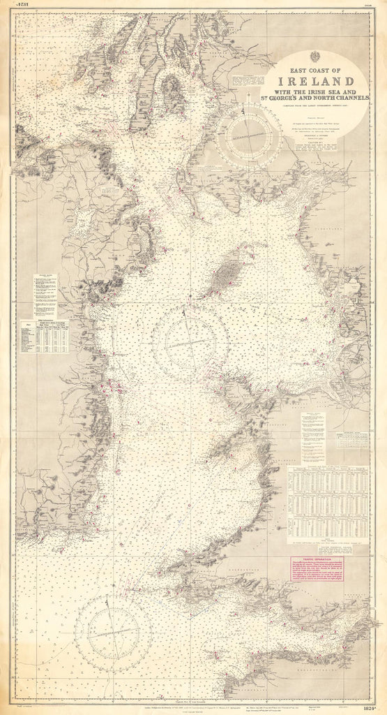 Vintage Nautical Chart - Admiralty Chart 1824a - East Coast of Ireland