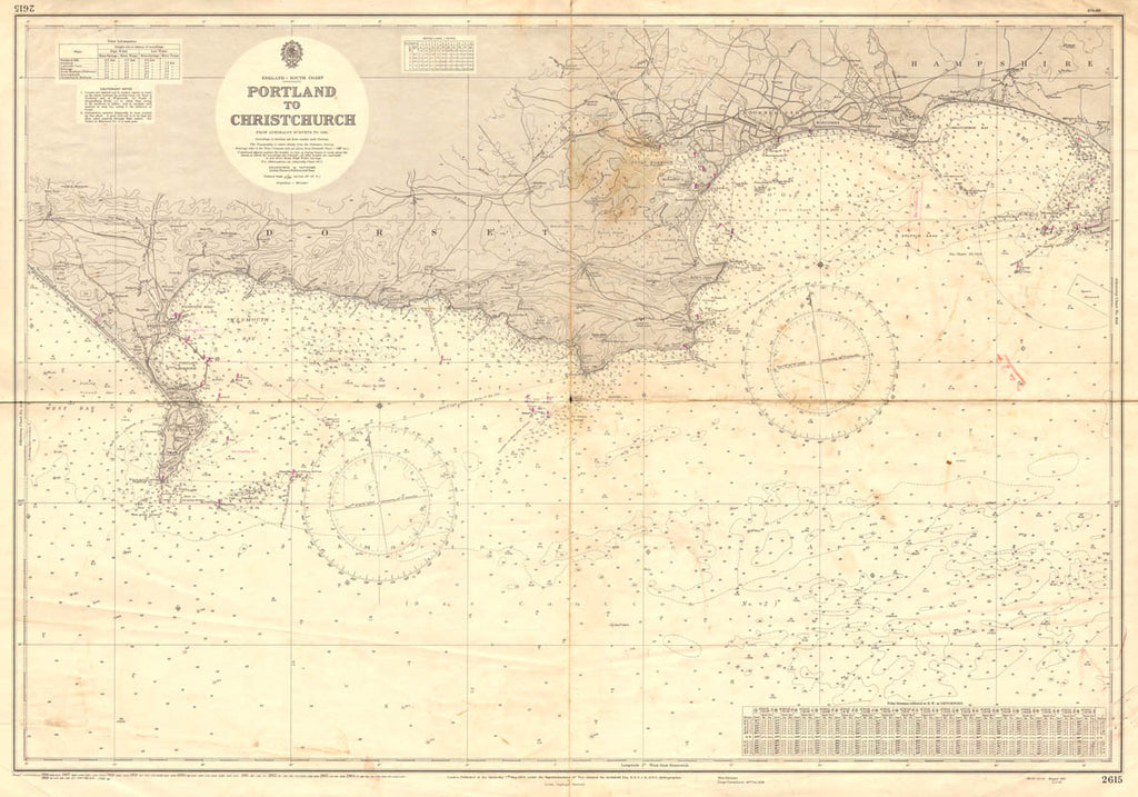 Vintage Nautical Chart - Admiralty Chart 2615 - Portland to Christchurch