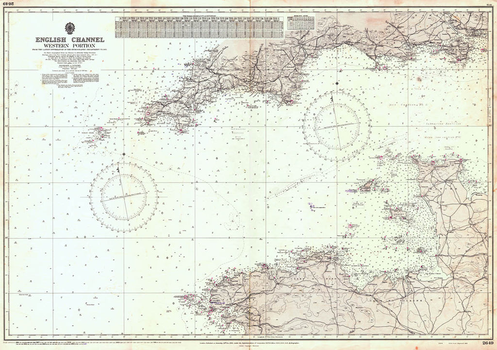 Vintage Nautical Chart - Admiralty Chart 2649 - English Channel, Western Sheet