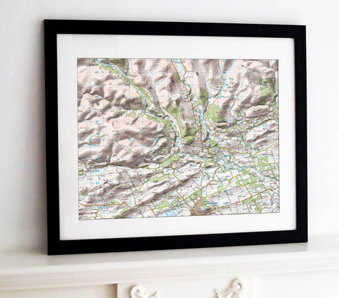 Framed Map - Custom Ordnance Survey Landranger Map with Hillshading