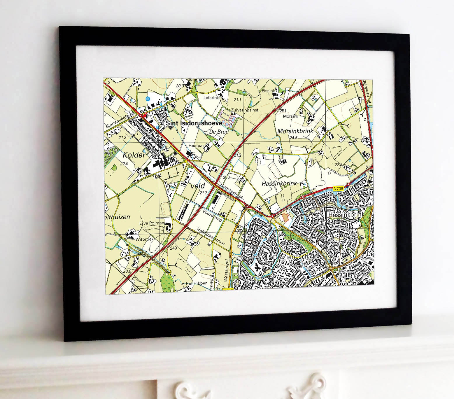 Framed Map - Netherlands 1:25,000 - postcode centred from Love Maps On...