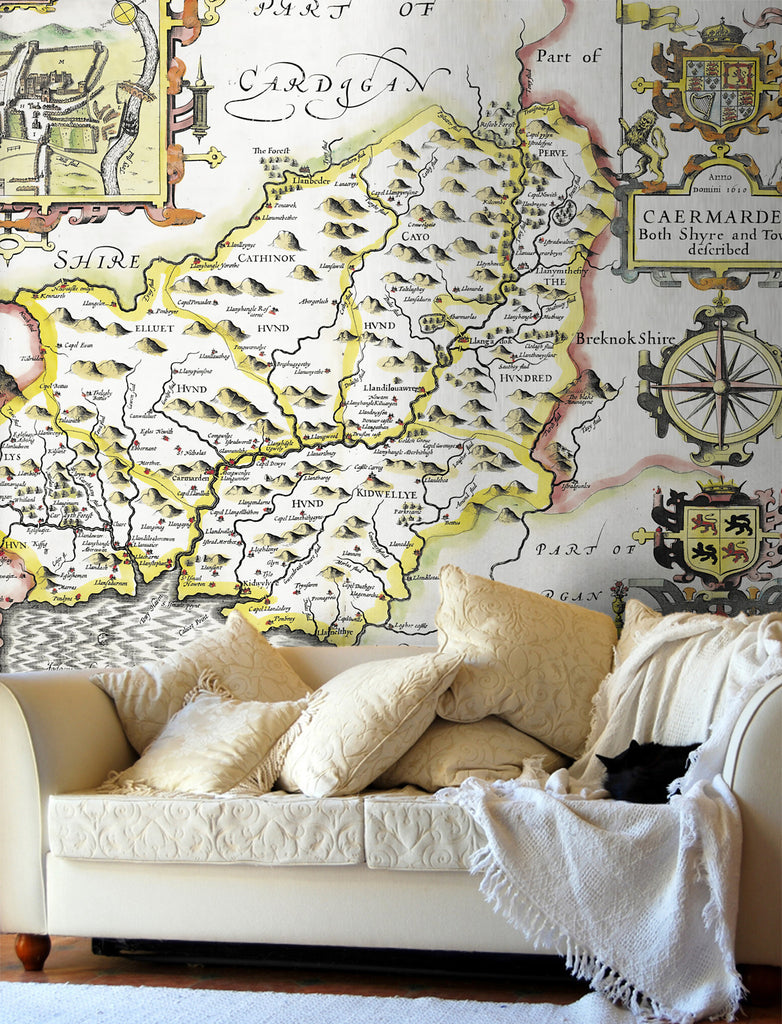 Map Wallpaper - Vintage County Map - Carmarthenshire - Love Maps On... - 1